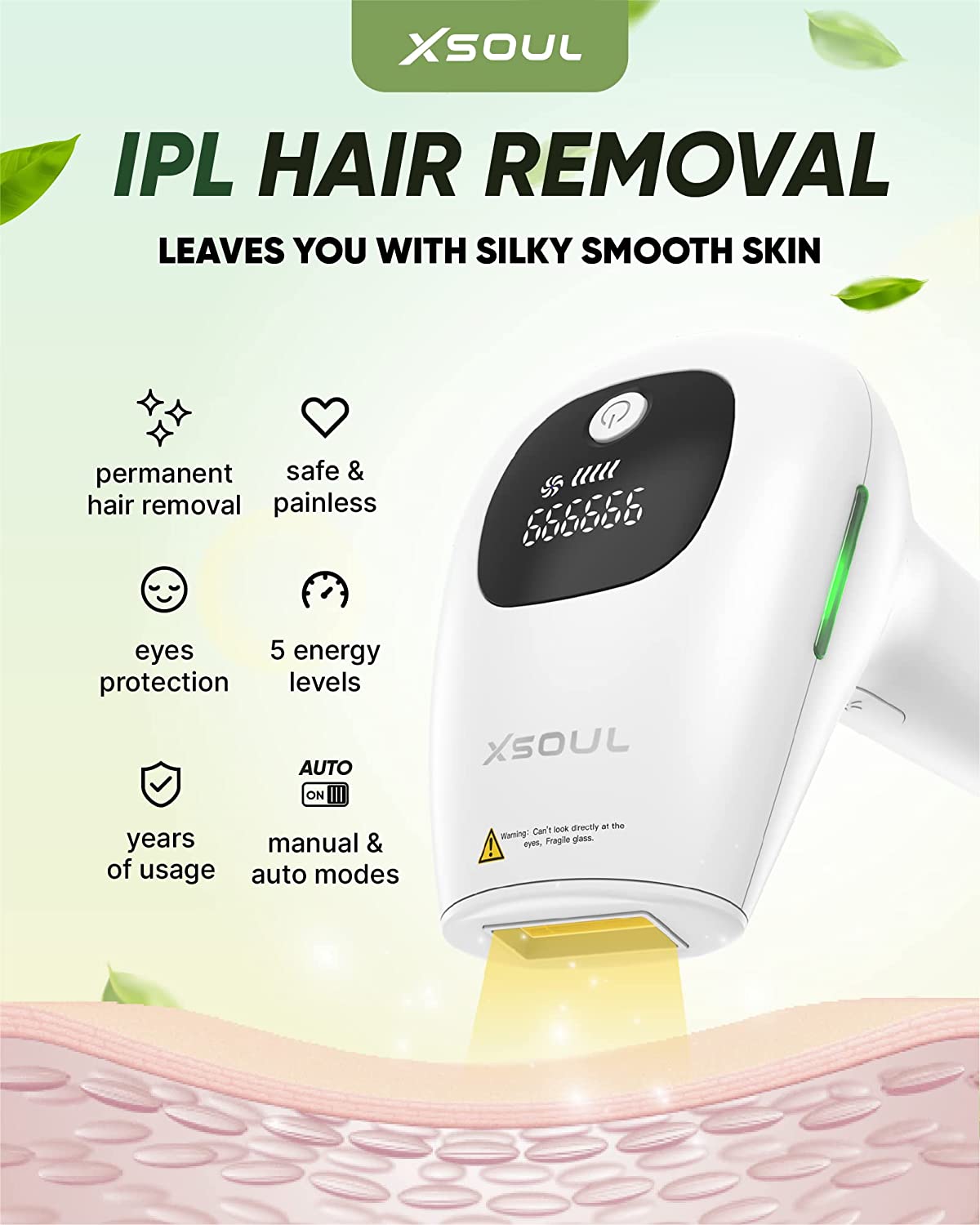 XSOUL At-Home IPL Hair Removal for Women and Men Permanent Hair Removal 999,999 Flashes Painless Hair Remover on Armpits Back Legs Arms Face Bikini Line, Corded - Image 2